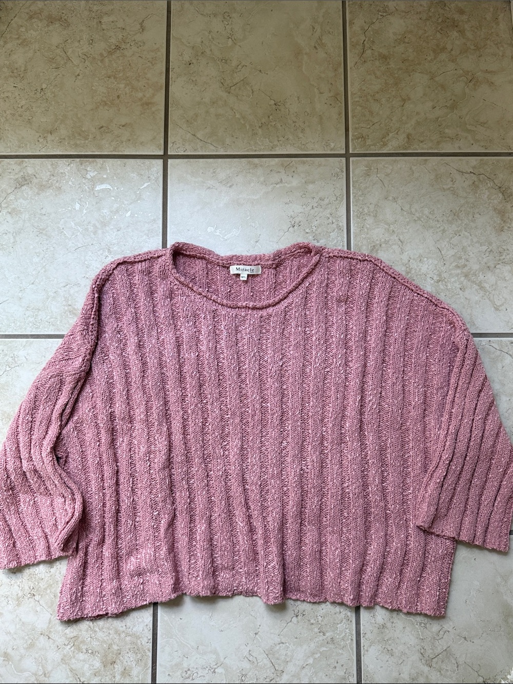 Miracle Ribbed Knit Oversized Cropped Pullover Light Dusty Pink - Picture 5 of 6